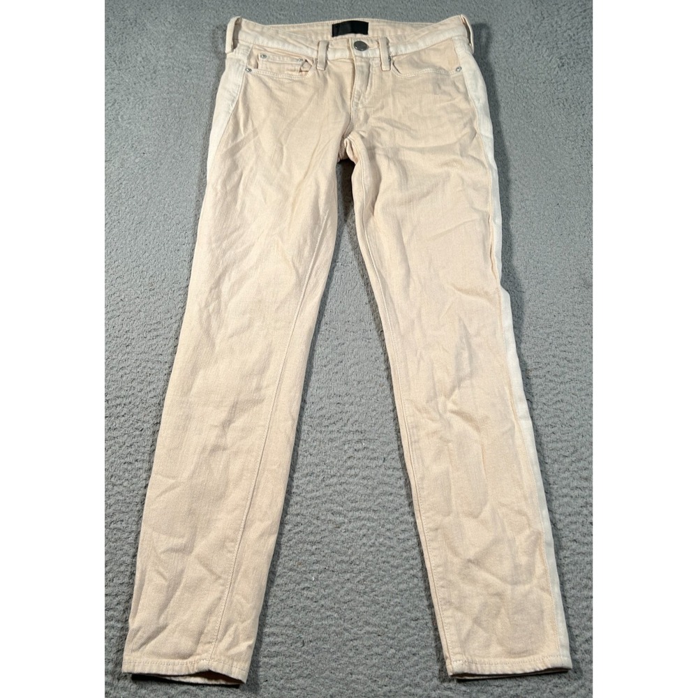 Vince Jeans Women 25 (26x26.5) Dylan Ankle Skinny Ghost Stripe Cream Beige Latte